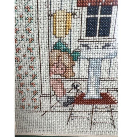 Framed Embroidery Little Girl on Toilet Double Mat Elegant & Humorous 11.25" T - Picture 6 of 14